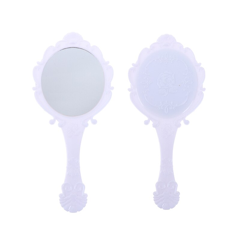 1PC Round Cosmetic Hand Held Mirror Mirror Handhold Makeup Mirror Repousse Floral Oval With Handle For Ladies Black/White: White-L
