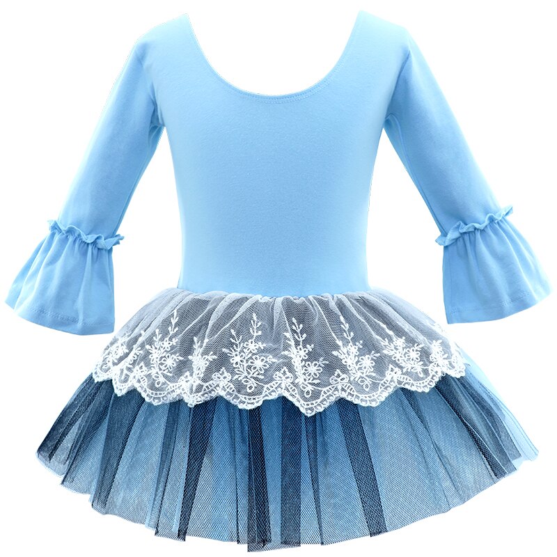Vestido de tul con tutú de Ballet para niña, leotardo de gimnasia de manga acampanada de encaje multicapa, leotardo de Ballet para niña bailarina 3/4