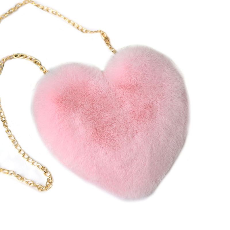 Super Cute Heart Hairy Mini Shoulder Bags Furry Plush Messenger Bags Small Purse Cross Body Handbag for Women Girls: 7