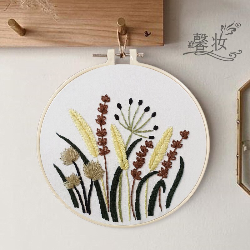 DIY Stamped Embroidery Starter Kit with Flowers Plants Pattern Embroidery Cloth Color Threads Tools Kit: 0004