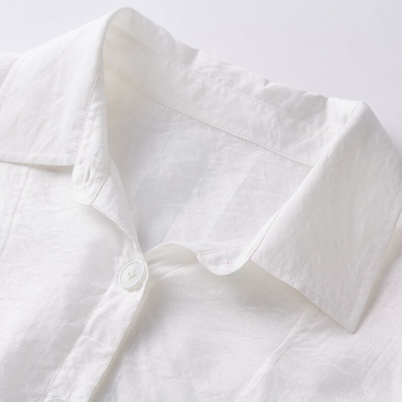 Artka sommer kvinder hvid skjorte afslappet speciel løs kort skjorte turn-down krave nylon bluse  sa10096c