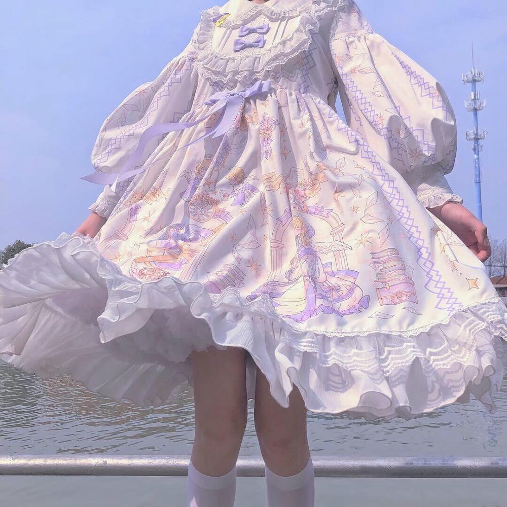 Gótico lolita vestido harajuku rua moda cruz cosplay vestido feminino japonês macio irmã estilo estrela tule vestido bonito girl2020: white / L