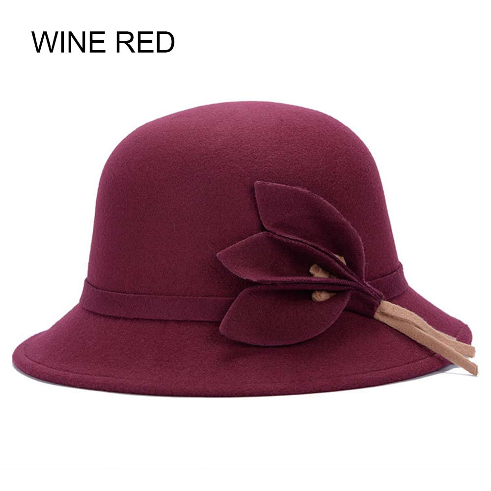 Sombrero redondo de flores de lino para mujer, sombrero redondo Billycock, Retro Vintage, Bowler, gorras de princesa, sombrero gorra de Jazz para mujer: redwine