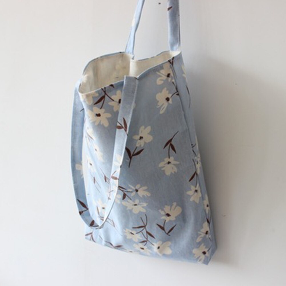 Women Foldable Reusable Shopping Bag Eco Handbag Beach Bag Big Capacity Casual Canvas Shoulder Bag Flower Print Tote