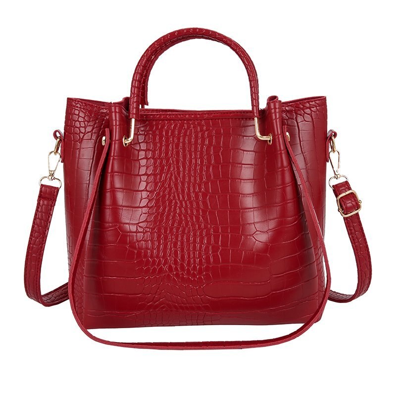 Steen Patroon Pu Lederen Emmer Tassen Voor Vrouwen Retro Toevallige Schouder Tas Dame Handtassen Sac Een belangrijkste: Red