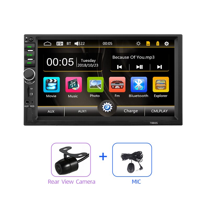 JMANCE Autoradio 2 Din Car Radio 7" Touch Screen Dash MP5 Bluetooth USB Car Digital Multimedia Player Rear View Camera: White