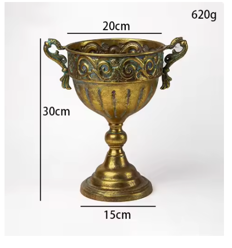 Jarrón de copa de hierro Retro europeo, decoración del hogar, sala de estar, arreglo de figuritas de flores, artesanías, adornos de maceta de Metal para Hotel: Negro