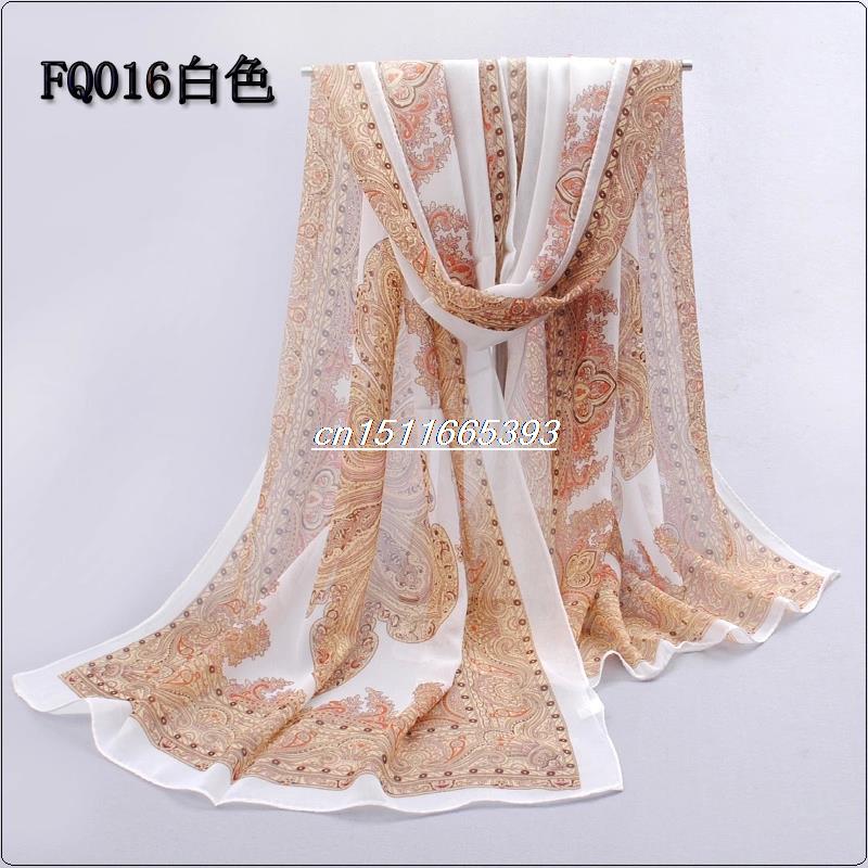 Pashmina kvinner skjerf floral sjal kappe silke chiffong polyester tippet lyddemper skjerf: Hvit