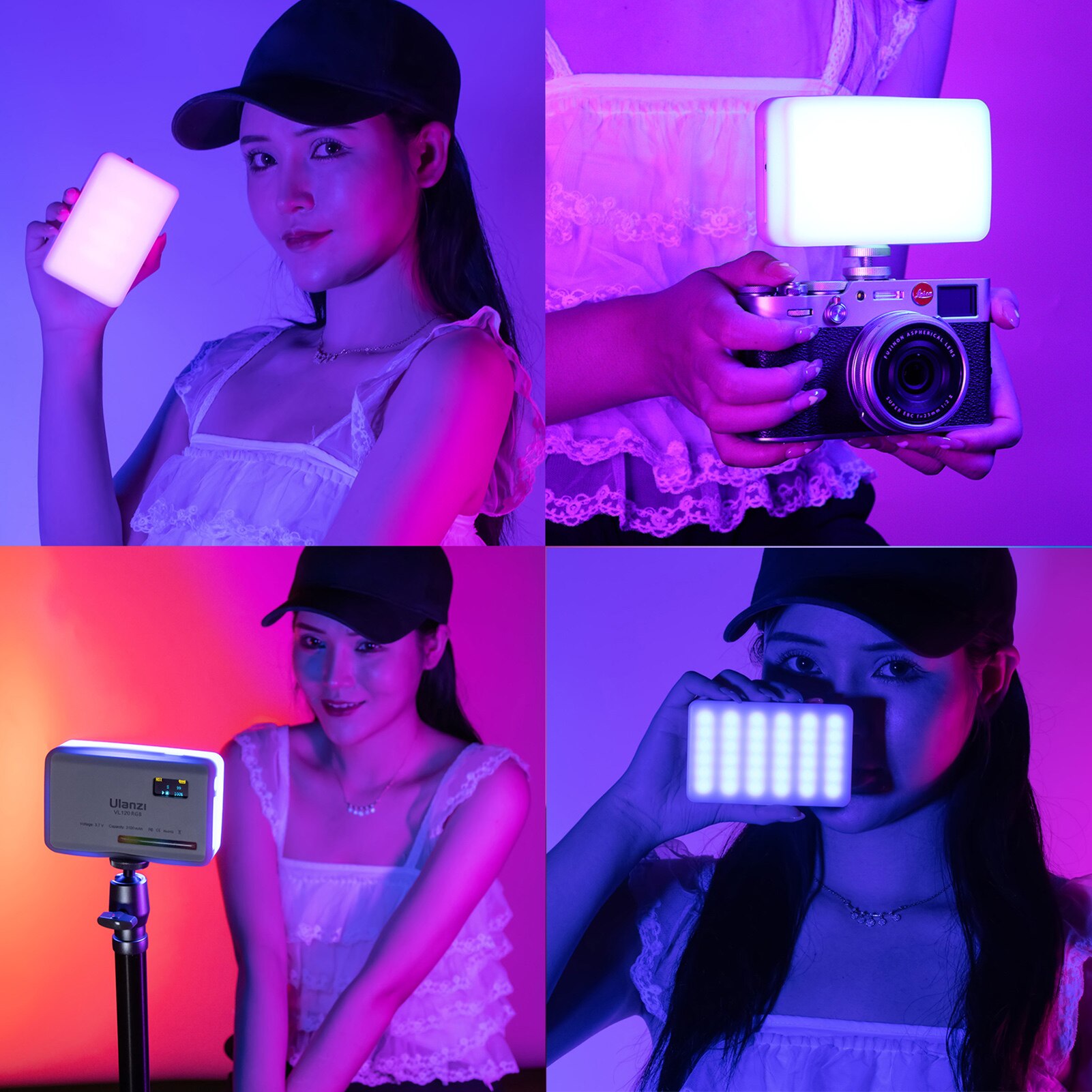 Ulanzi VL120 RGB Compact Video Light with Display Screen Diffuser Mini Camera RGB Light Smartphone Selfie Lighting 3100mAh