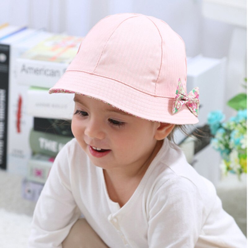 Flor arco chapéu do bebê algodão dois lados balde chapéu verão crianças casuais panamá dobrável chapéus de sol: 1 pink Two Side