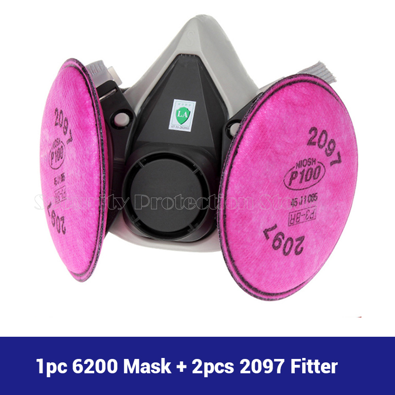 17in1 6200 Gasmasker Chemisch Beademingsapparaat Beschermend Half Gezichtsmasker Industriële Verf Spray Anti Organische Damp 6001/2097 Filter: YELLOW