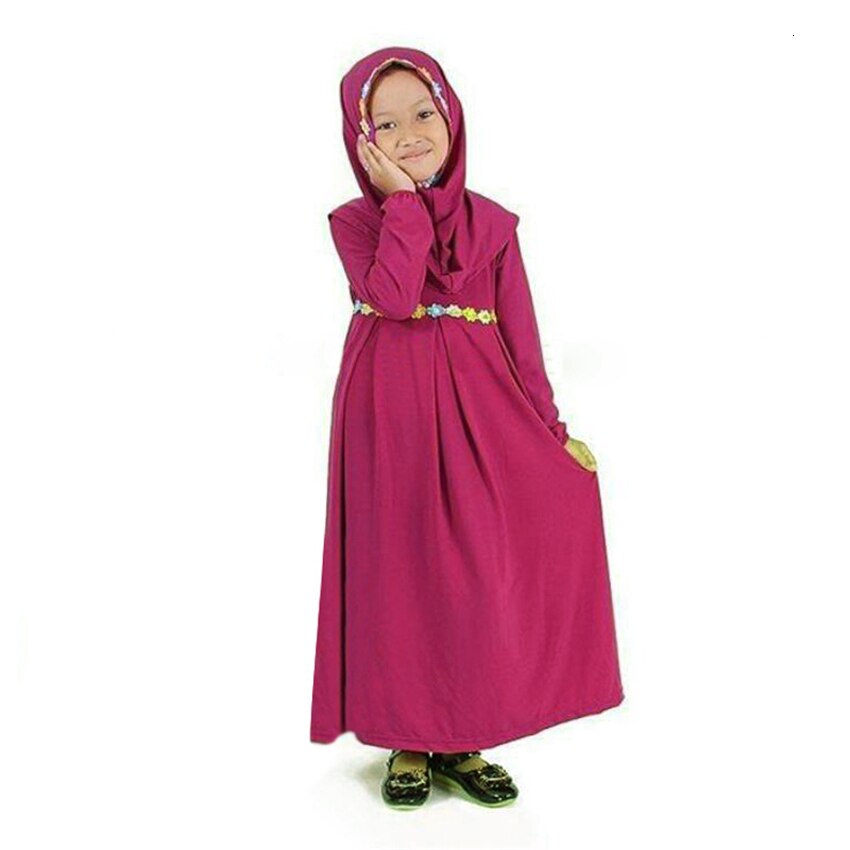 Kinder abaya meisjesjurk moslim abaya kaftan dubai groene jurk met lange mouwen + hijab gewaad arabische islamitische kleding meisjes gewaden 1-5 jaar