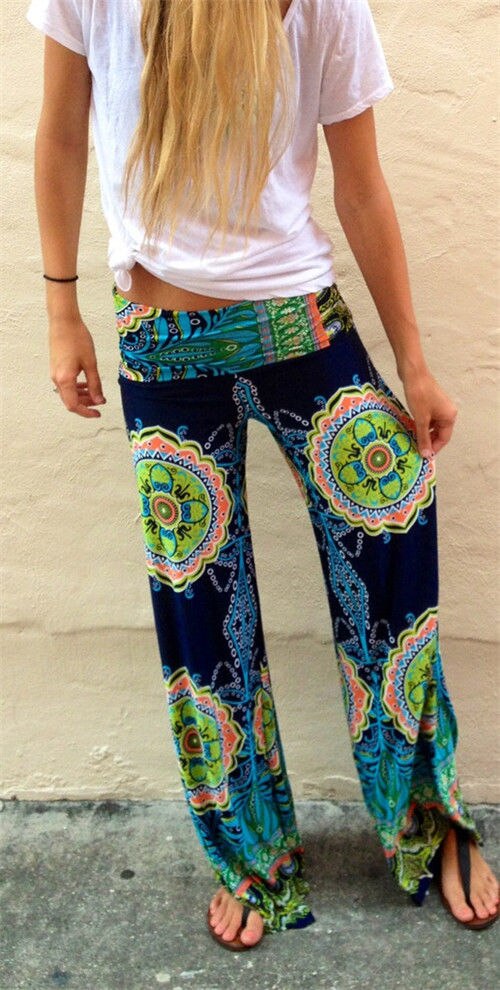 Pantalones Palazzo de cintura alta holgados pantalones de harén largos de pierna ancha Casual Floral talla grande nuevos pantalones de playa