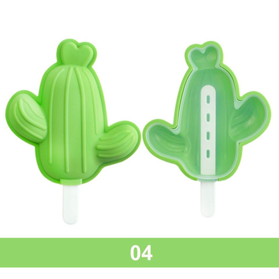 Strawberry Satermelon Popsicle Molds With Sticks Pineapple Drip-guards BPA-free Popsicle Molds Silicone Cartoon Ice Maker: Cactus