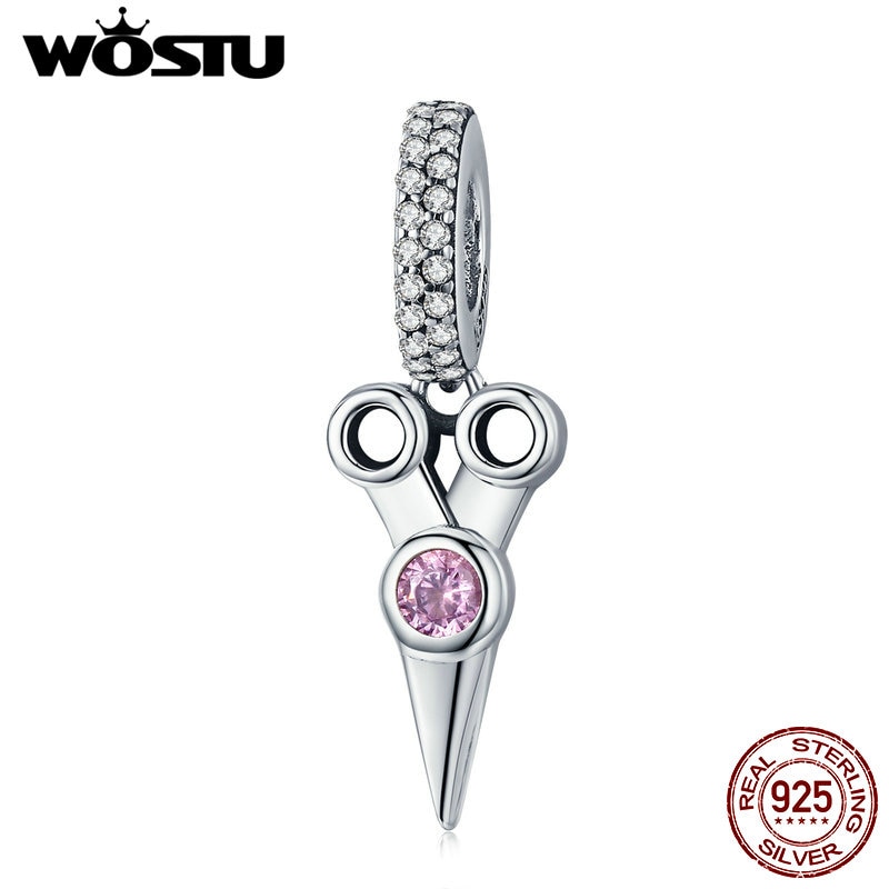 WOSTU Real 925 Sterling Silver Delicate Scissors Dangle Charm fit Beads Bracelet Pendant For Women DIY Jewelry CQC656