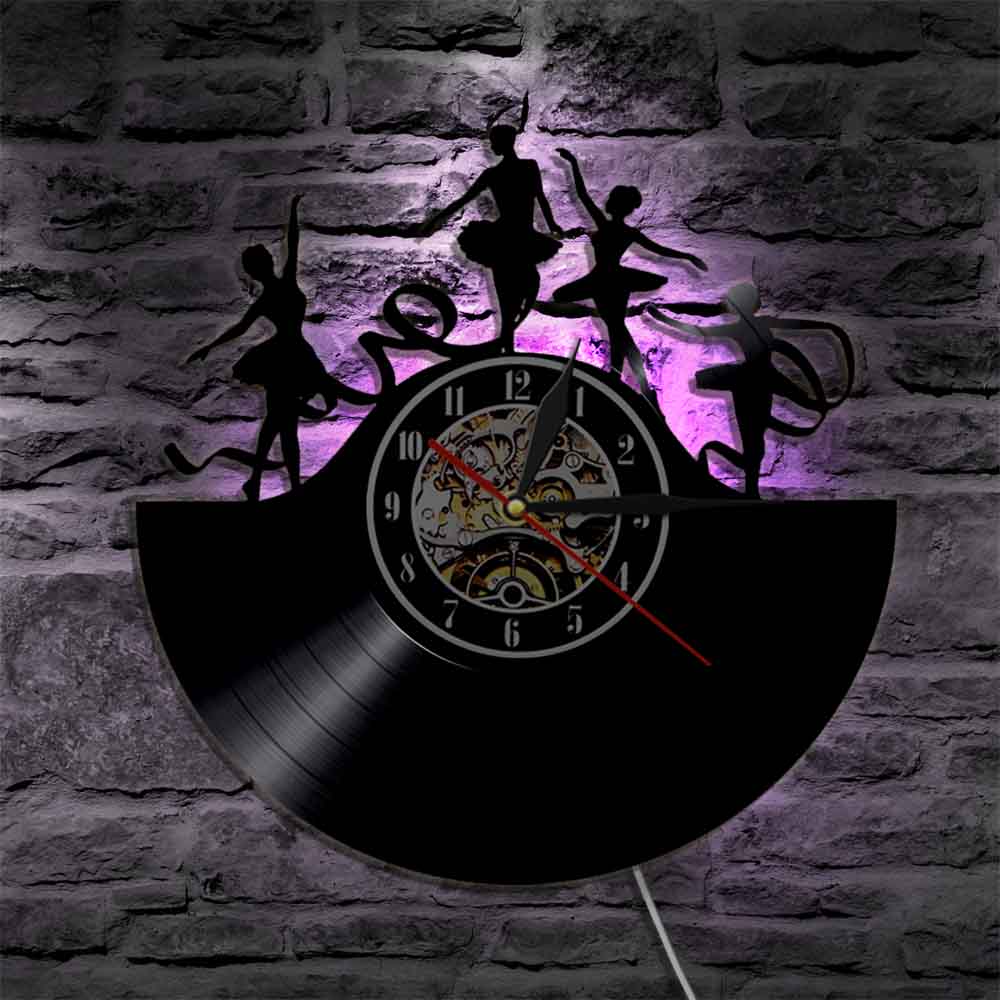 Ballerina Dance Vinyl Record Wall Art Klok Night Lamp Lp Klokken Horloge Dance Studio Vintage Decor Rock N Roll Voor ballet Dansers