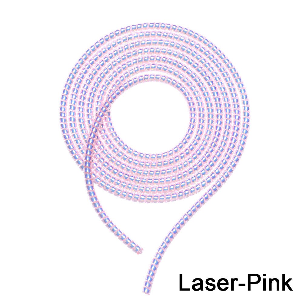 1.55m USB Data Charging Line Cable Protector Wrap Cable Organizer Spring Winder Protection Rope: Laser-Pink