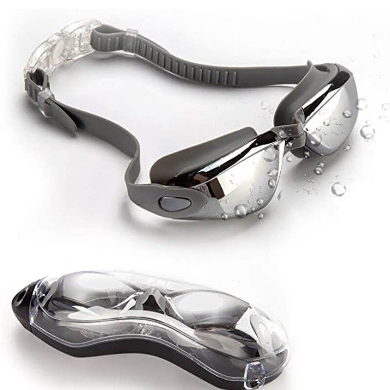 Gafas de natación profesionales, gafas de natación con tapones para los oídos, Clip para la nariz, lentes de sol de silicona resistentes al agua, superventas: gray