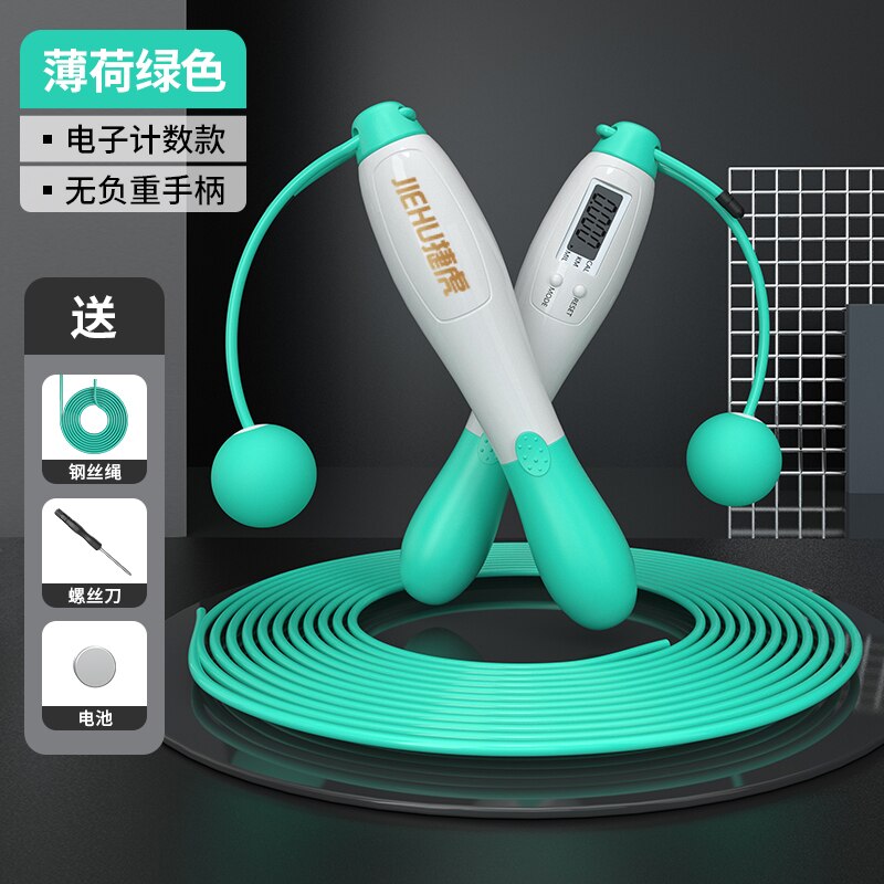 Draadloze Kabel Springtouw Roze Pvc Sport Smart Springtouw Met Teller Workout Pesi Palestra Draagbare Fitnessapparatuur BD50YY: mint green
