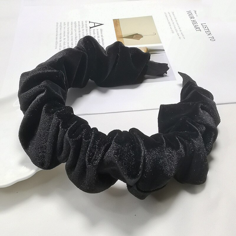 1 pc Women Grils Velvet Bezel Hairband Headband Hair Accessories Female Folds Vinage Bubble Hairhoop Headwrap Headwear: black