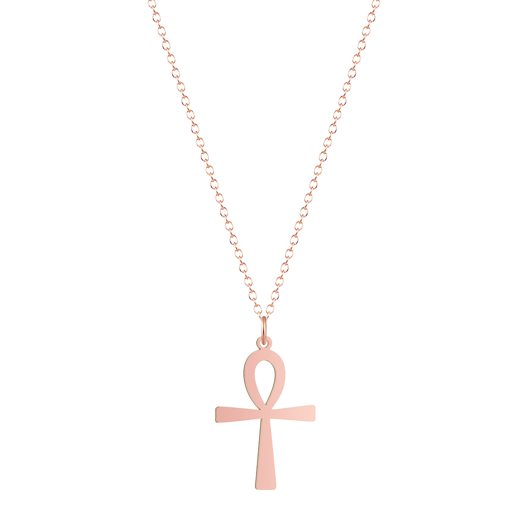 Kinitial Religion Ägyptischen Ankh Kreuz Halsketten Anhänger für Frauen Edelstahl Symbol des Lebens Halsketten Schmuck Schmuckstück: Rose Gold Farbe