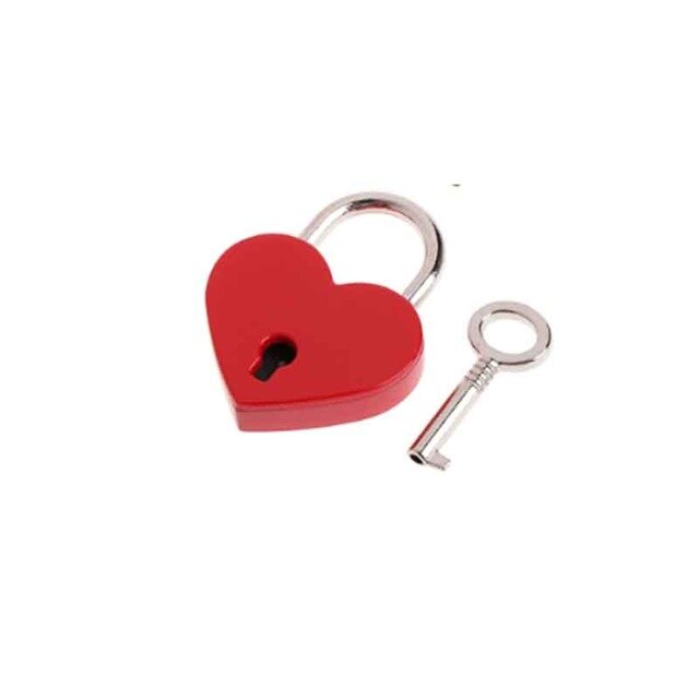 Heart Shape Vintage Old Antique Style Mini Archaize Padlocks Key Lock with Key Metal Twist Lock for Bags: Red