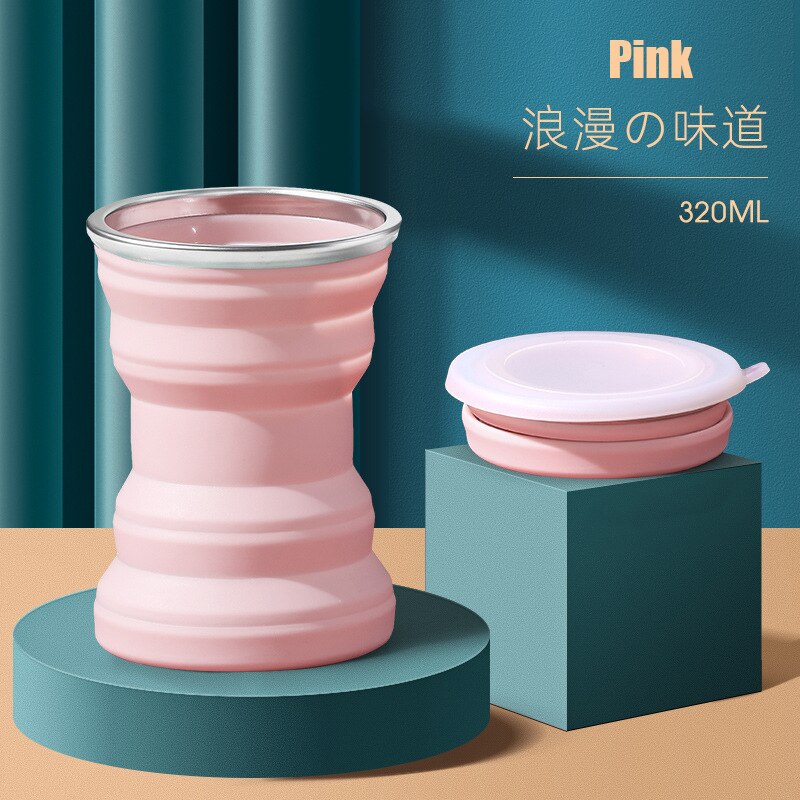 Silikon Falten Tasse Reisen Tragbare Mini Teleskop Becher mit Deckel Außen Reise Waschen Mund Wasser Kleine Kaffee Tasse: Rosa