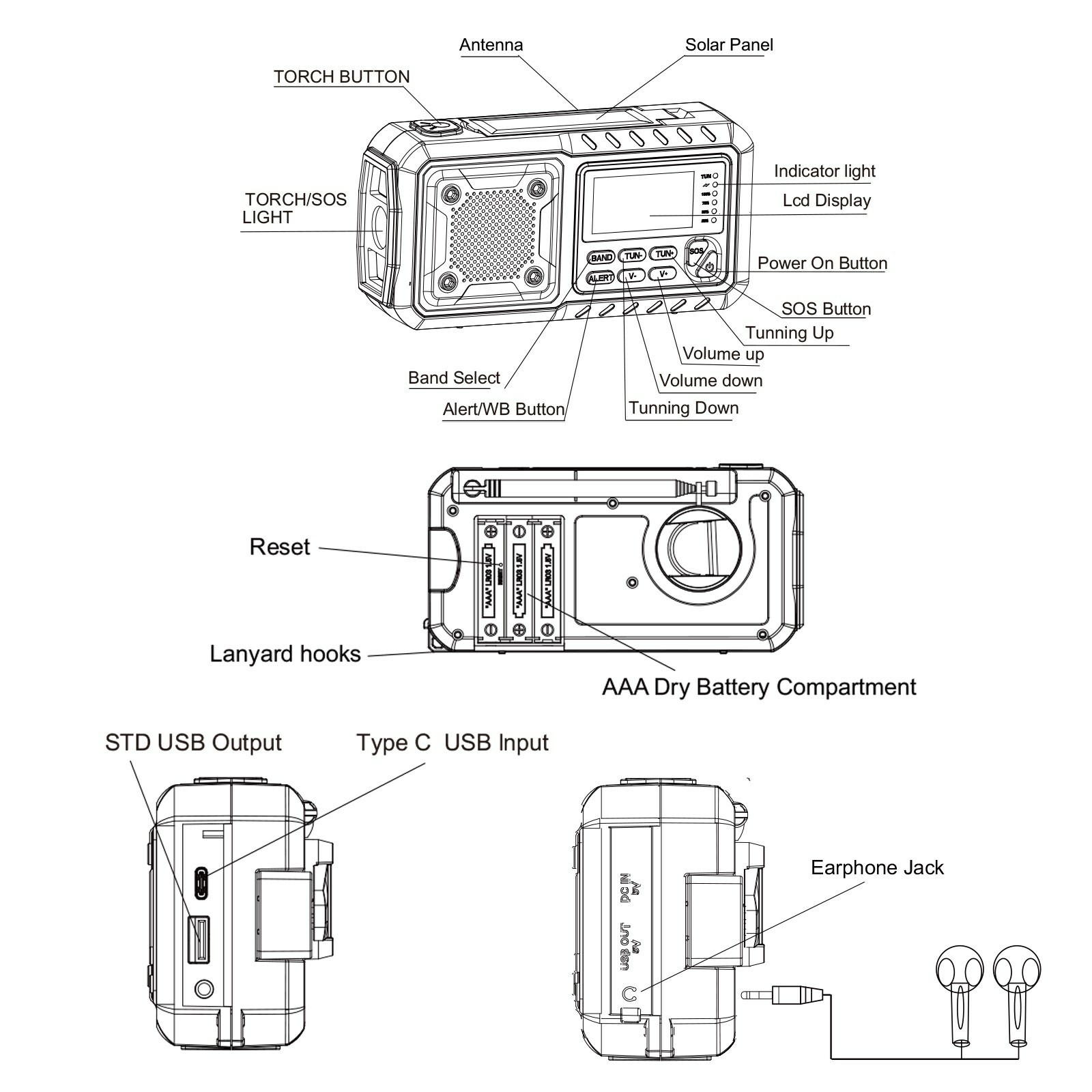 4000mAh Portable Emergency Solar Power Radio Hand Crank Charging AM/FM Weather Radio Led Reading Flashlight Bank Phone Charger