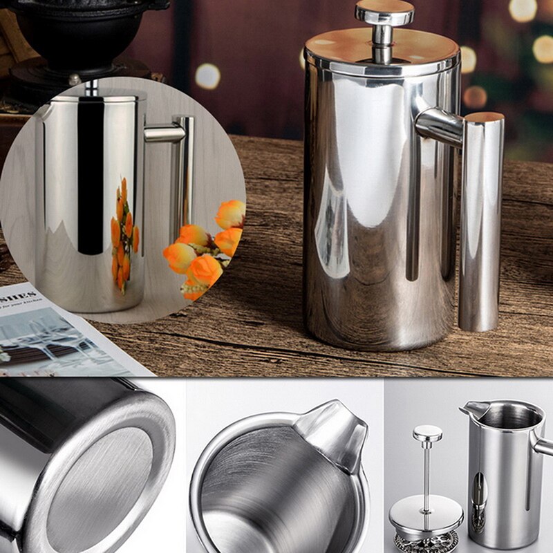 350/800/1000ML Coffee Pots Double Layer Stainless Steel Coffee And Tea Maker French Press Heat Preservation Mug