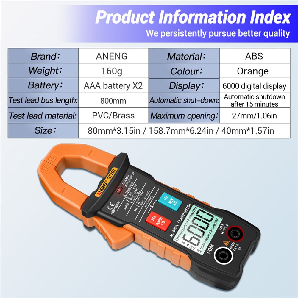 Digital Clamp Multimeter Voltmeter Ammeter Easily Carrying Auto-Range APP Bluetooth Amp Meter Lightweight Gadgets