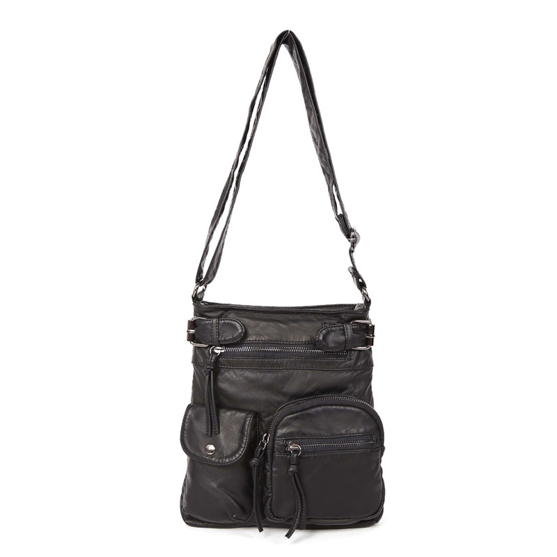 Petits sacs Messenger délavés pour femmes | Sac à bandoulière très doux, sac Vintage en cuir PU de bonne: Black