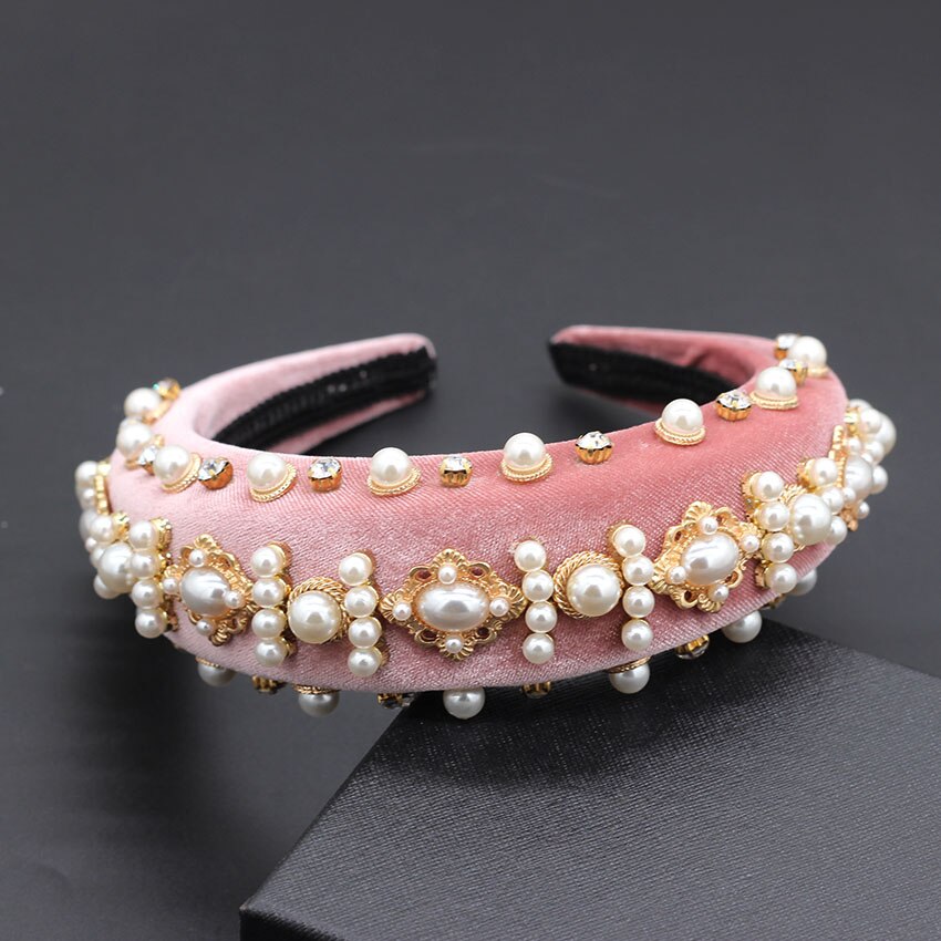 Exaggerated personality headband Baroque luxury heavy work exaggerated wild temperament headband rhinestone pearl headband 847