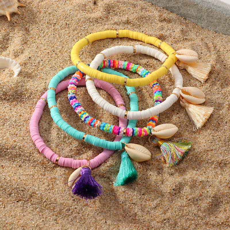 sommer Bohemien Ethnischen Meer Hülse Armbinde Frauen Quaste sandig Strand Natürliche Conch Bunte Armbänder Schmuck Für Mädchen