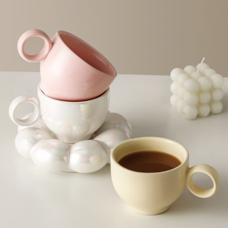 Leuke Zonnebloem Porselein Koffie Kopjes Met Schoteltjes Kawaii Cappuccino Kopjes Caffe Cup Handvat Thee Set Drinkware