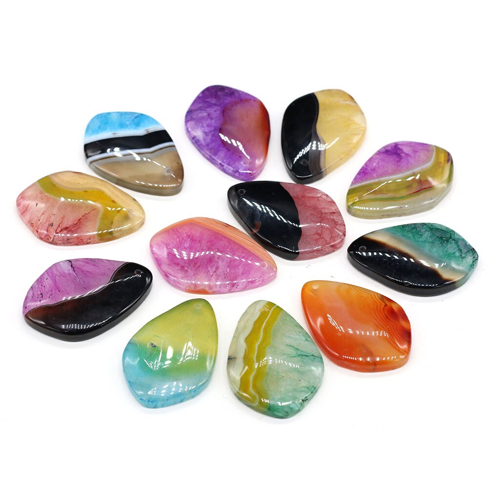 Natural Two-tone Agates Pendants Charms Stone Rhombus Shape Pendants DIY for Necklace or Jewelry Making Size 30x45mm