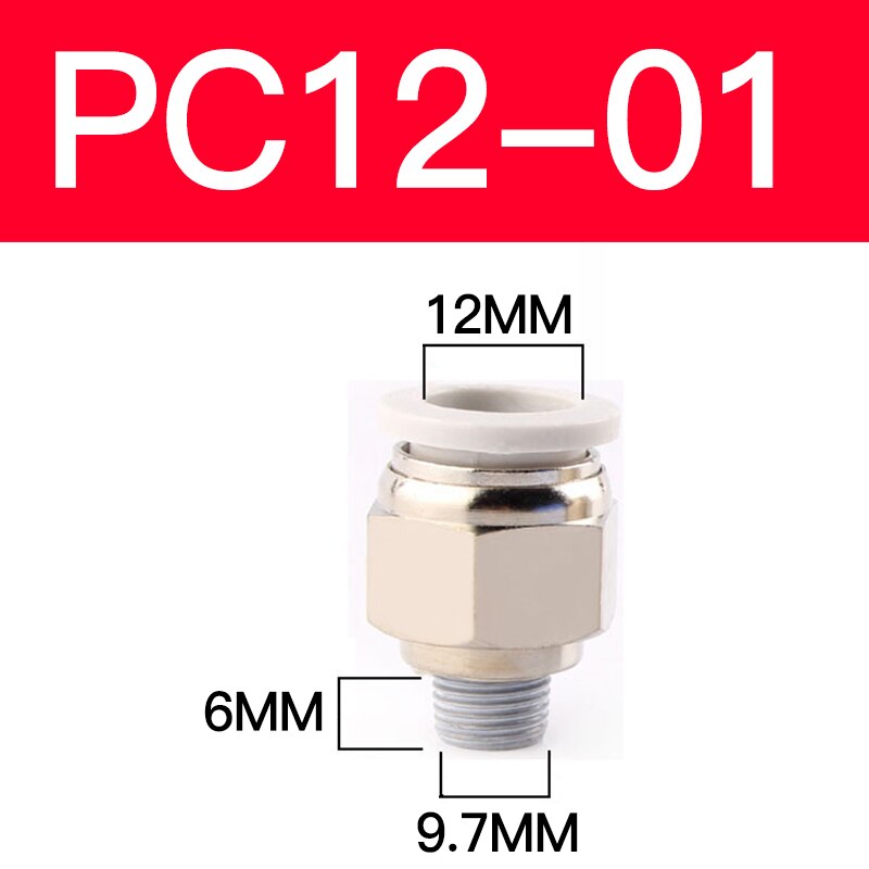 1 pcs Pneumatic quick-release trachea quick connector metric thread straight through APC4/6-M5PC8-M6/M8/M10M12M16: PC12-01