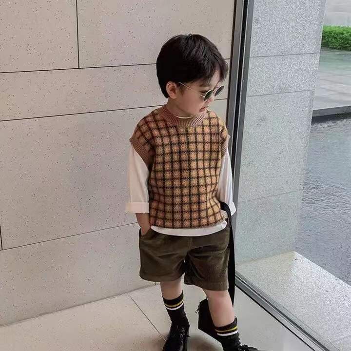 Toddler Girls Clothes Vest maglione lavorato a maglia Plaid Casual Boy gilet cappotto senza maniche Check Baby bambini maglia capispalla