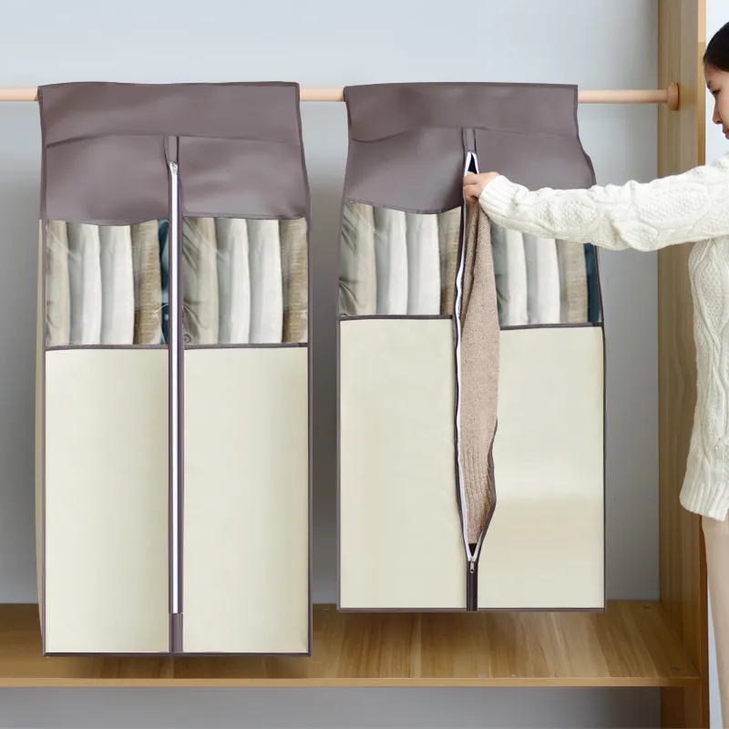 Large Capacity Clothes Storage Bag Hanging Type Closet Garment Dust Cover Thick Non-Woven Coat Protector Case Hanging Organizer
