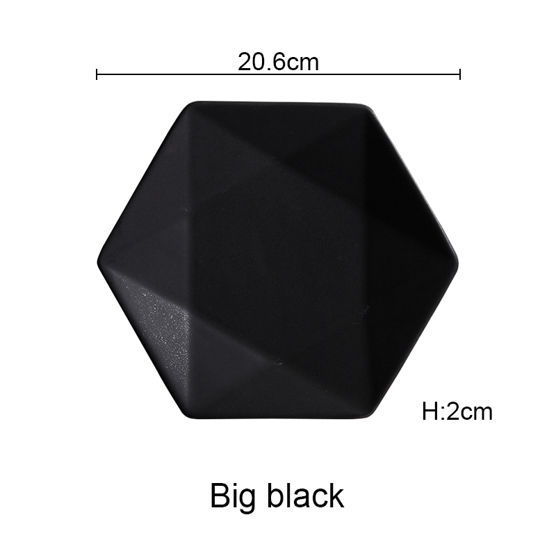 Ceramic Dinner Plates Beef Plate Tableware Hexagonal Matte Dessert Dish Simple and Salad Cutter Dishes Akuhome: medium black