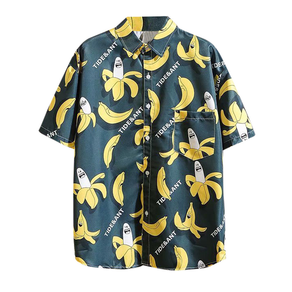 Men's Hawaiian Shirts camisa masculina Short Sleeve Fruit Print Shirt Vacation Casual Shirt para hombre Vacation Shirt Clothes: green / XL