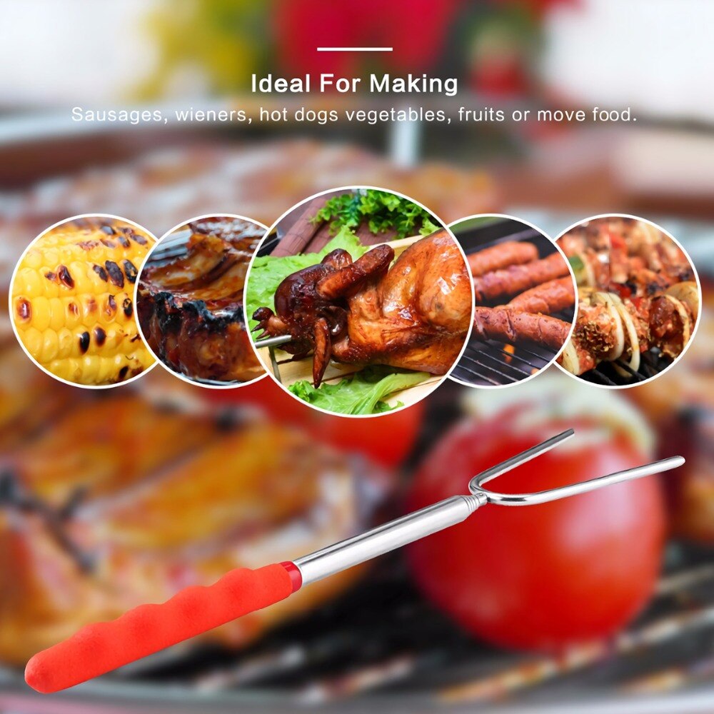 1pc Marshmallow Roasting Sticks Telescopic Smores Skewers Dog Extending Stainless Steel Fork Extra Long 59" for Fire