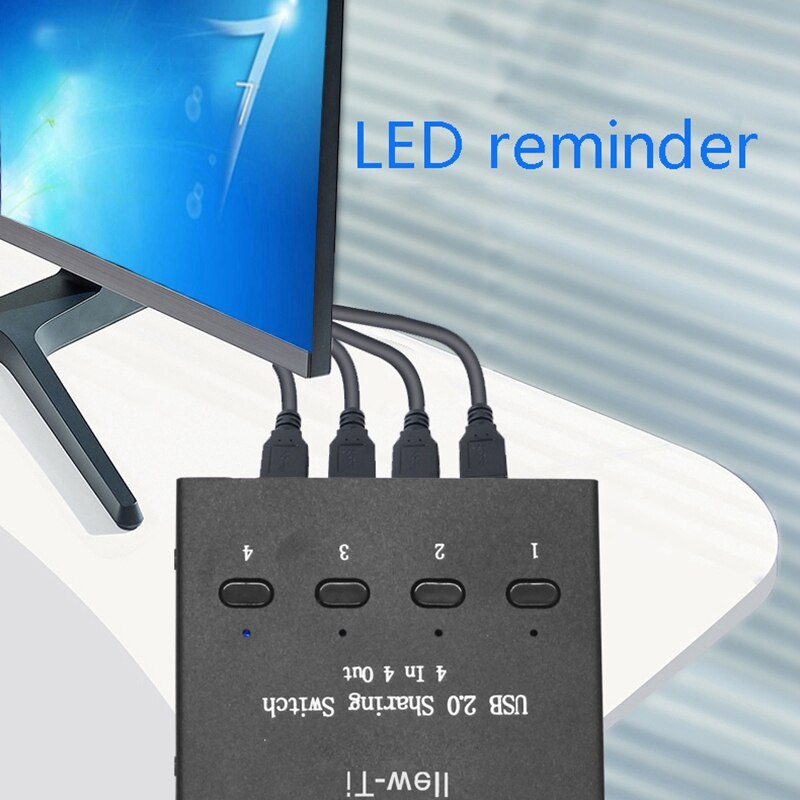 IT-Well USB Printer Sharing Device, 4-Port Manual Switcher, 4 Input and 4 Output Drag Multiple USB Device Sharing Converter