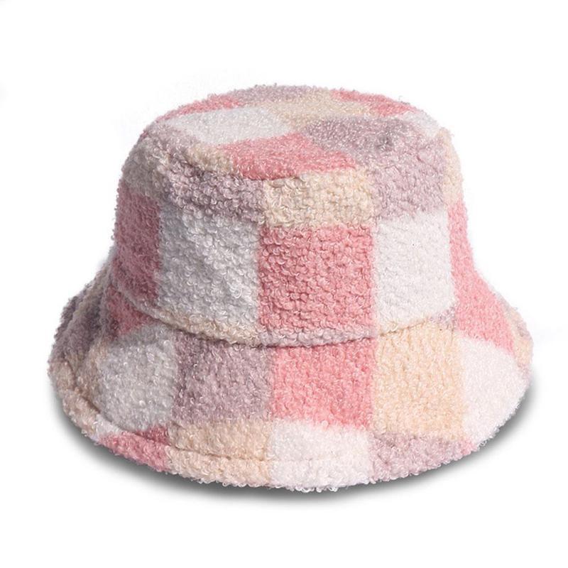 Appa Bucket Hat Hip Hop Lamb Wool Gorros Fishing Cap Fur Bucket Hat Plaid Panama Winter Warm Arrow Symbol Print Appa Bucket Hat
