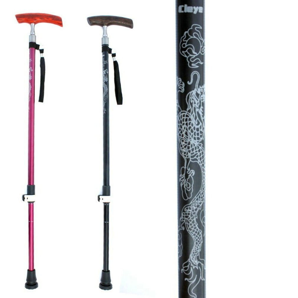 Aluminum Alloy Old Cane Solid Wood Handle Elderly Trekking Pole Cane Four Feet Non-Slip Walking Stick