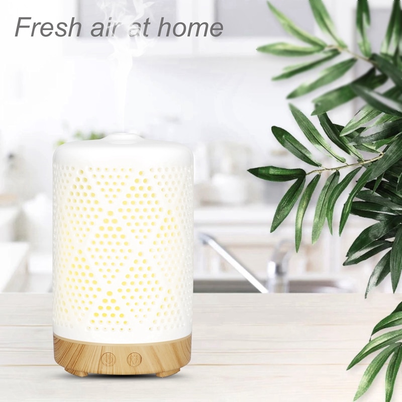 Ultrasone Aroma Diffuser Keramische Luchtbevochtiger Luchtreiniger Verstuiver Essentiële Olie Diffuser Met 7 Kleur Night Lights Voor Thuis