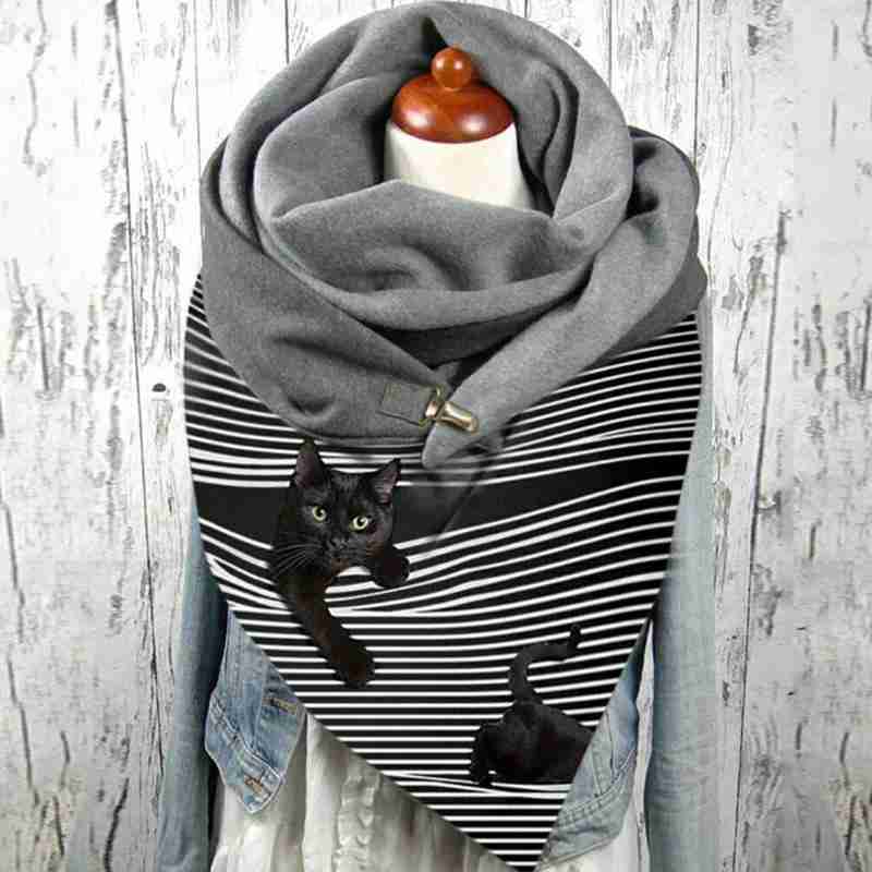 All-match casual kerstprint dikke warme sjaal rond kattenknoopsjaal voor dames kerst