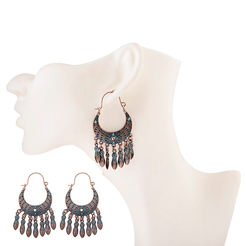 Egipt Vintage Bronze Tassel kolczyki jhumka dla kobiet 2019 Antique Vintage Flower turecki Tribal Indian Jewelry