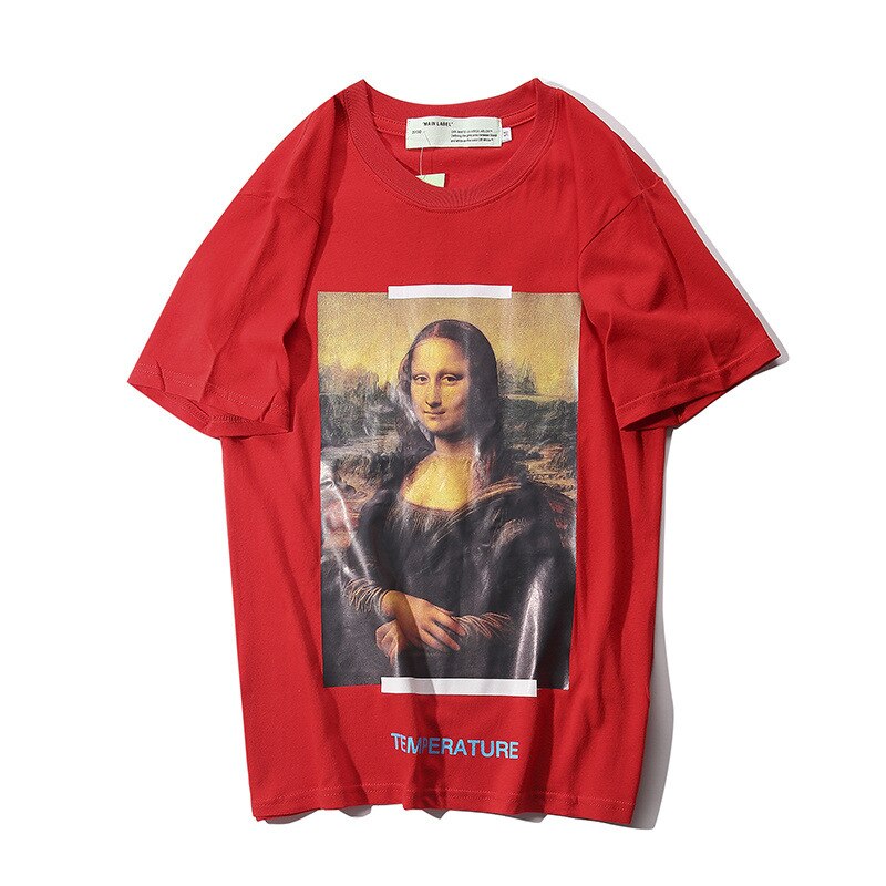 Off White-Dieptepunt Shirt Zomer Mona Lisa Pijl Mannen En Vrouwen Korte Mouw T-shirt: Rood / M