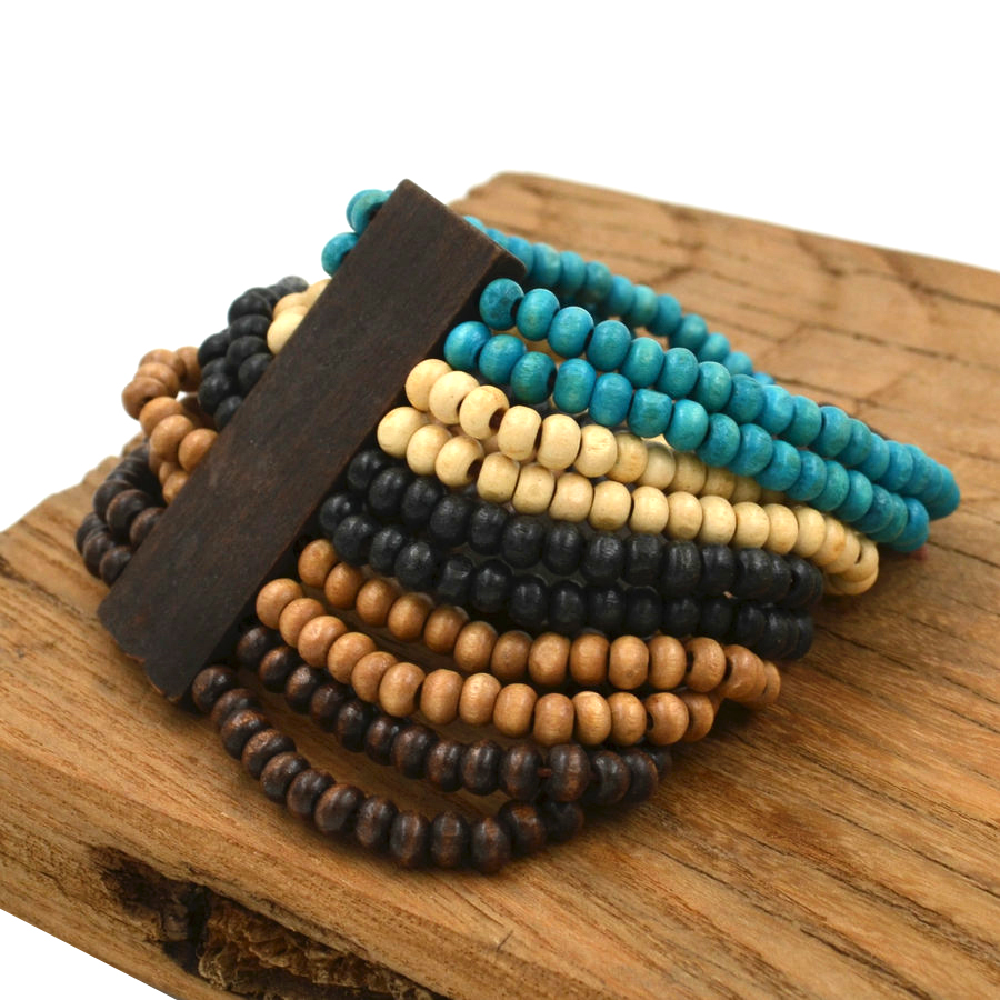 T011 Bigbing Sieraden Mode Blauw Hout Kralen Brede Stretch Armband Nikkel Gratis