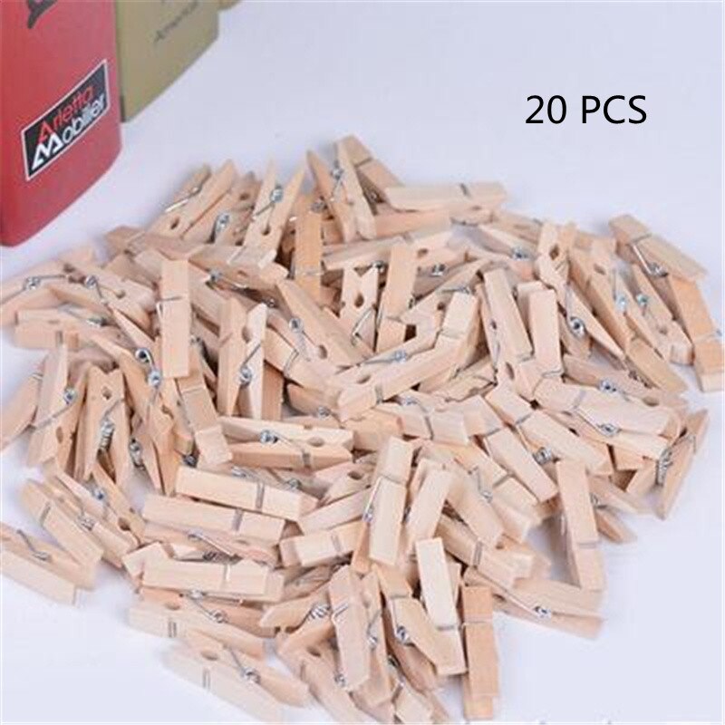 20PCS 3.5CM Mini Natural Wooden Clothes Photo Paper Clothespin Craft Clips Portable Wood Clamp: Default Title